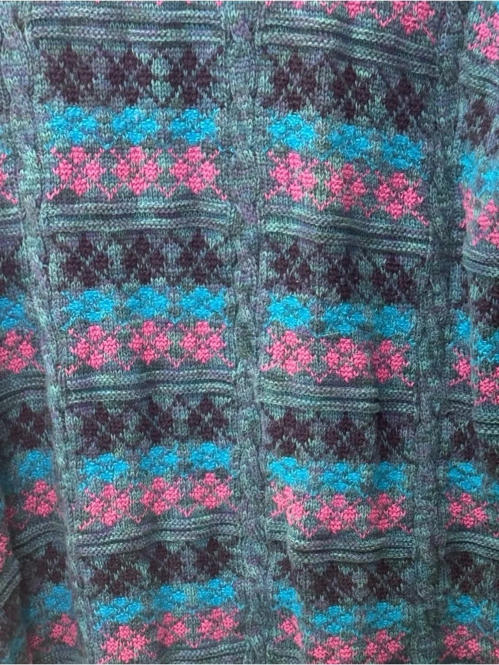 vintage Caldwell teal wool sweater with purple and light blue size L